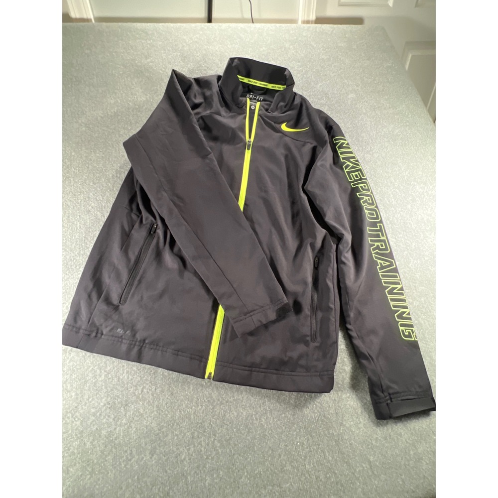 Nike Pro Training Dri-FIT‎ Full Zip Jacket Black Volt Green 644275-010 Mens M